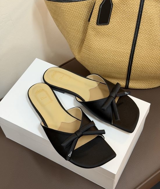 Christian Dior CD Bow Detail Flat Slip On Casual Slide Sandals