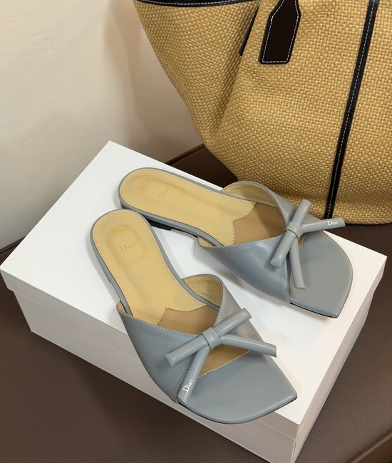 Christian Dior CD Bow Detail Flat Slip On Casual Slide Sandals