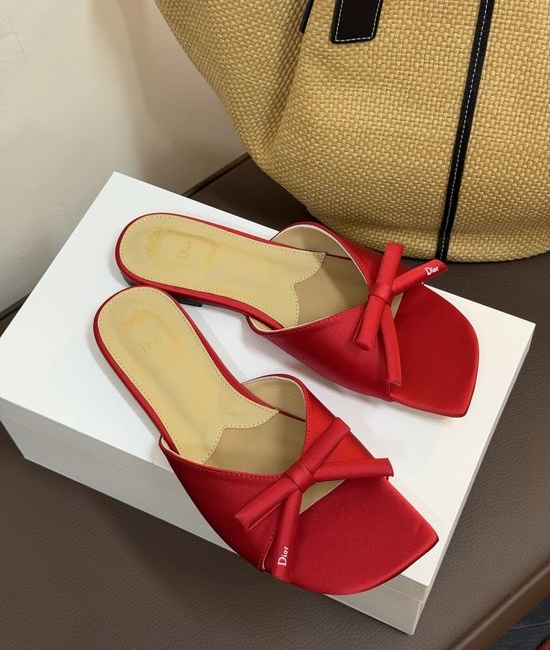 Christian Dior CD Bow Detail Flat Slip On Casual Slide Sandals