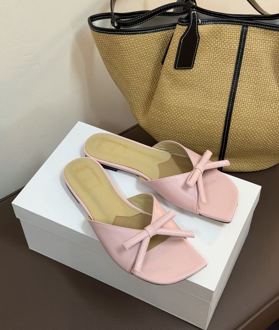 Christian Dior CD Bow Detail Flat Slip On Casual Slide Sandals