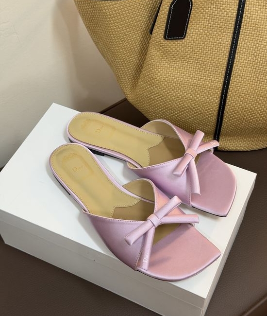 Christian Dior CD Bow Detail Flat Slip On Casual Slide Sandals