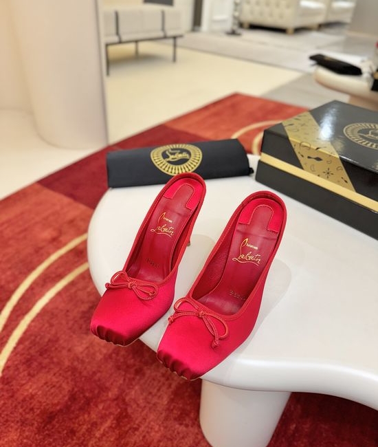 Christian Louboutine Satin Lace-Up Square Toe High Heel Pumps
