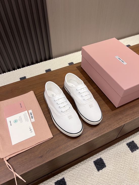 Miu Miu Logo Embellished Canvas Lightweight Casual Flats