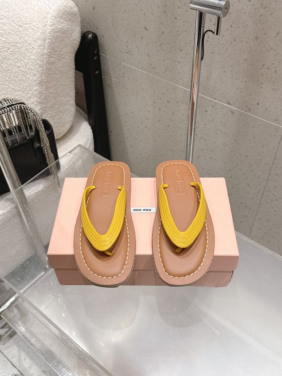 Miu Miu Embossed Logo Toe Post Sandals With Soft Cowhide Upper