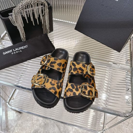 Yves Saint Laurent Animal Print Calf Hair Slides Soft Lining Comfort Sole