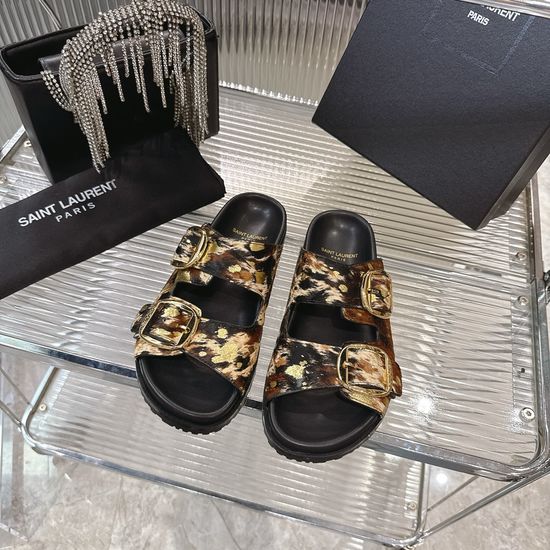 Yves Saint Laurent Animal Print Calf Hair Slides Soft Lining Comfort Sole