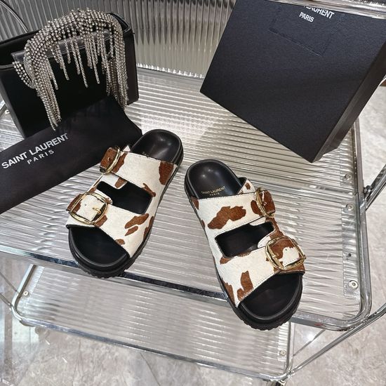 Yves Saint Laurent Animal Print Calf Hair Slides Soft Lining Comfort Sole