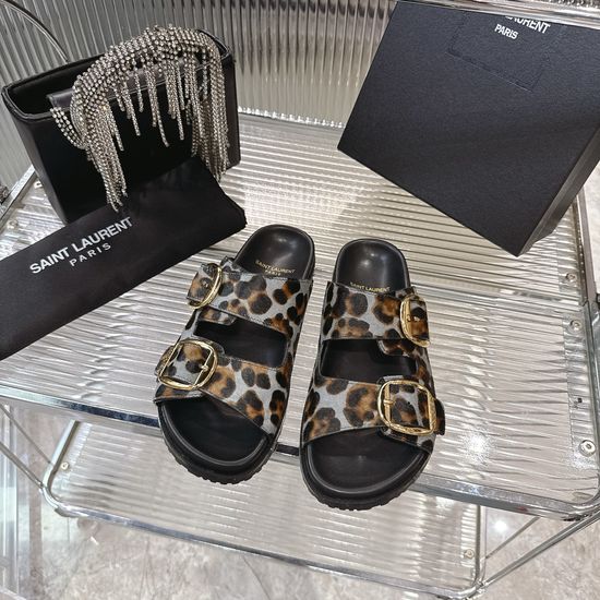 Yves Saint Laurent Animal Print Calf Hair Slides Soft Lining Comfort Sole