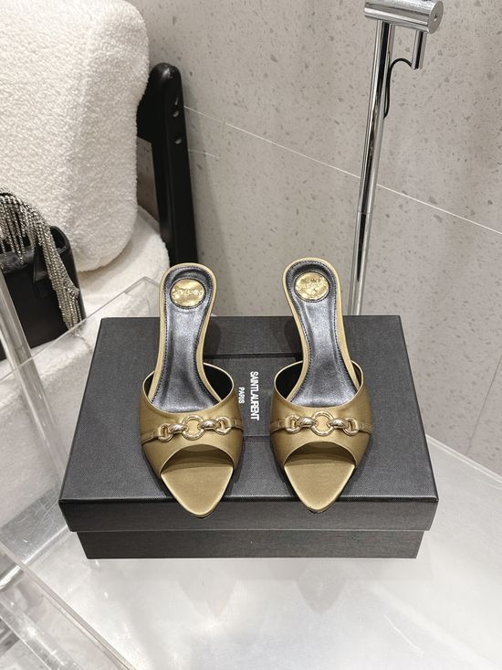 Yves Saint Laurent Silk Pointed Toe High Heels With Signature Hardware Detail