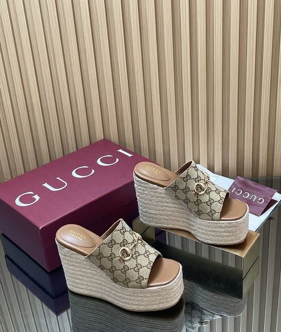 Gucci Monogram Espadrille Platform Wedge Sandals