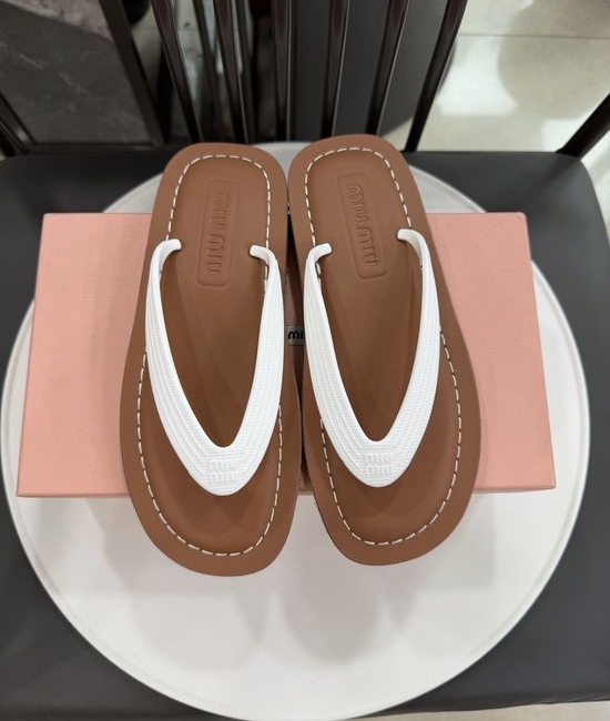 Miu Miu Embossed Logo Leather Lined Toe Post Sandals