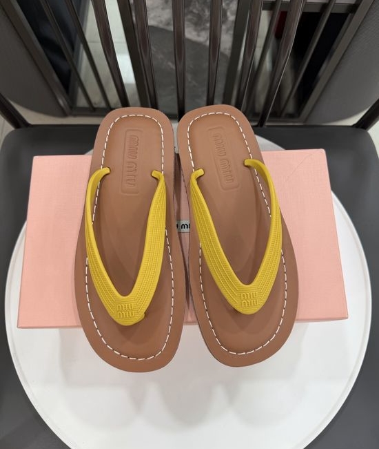 Miu Miu Embossed Logo Leather Lined Toe Post Sandals