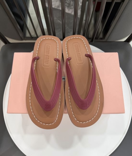 Miu Miu Embossed Logo Leather Lined Toe Post Sandals
