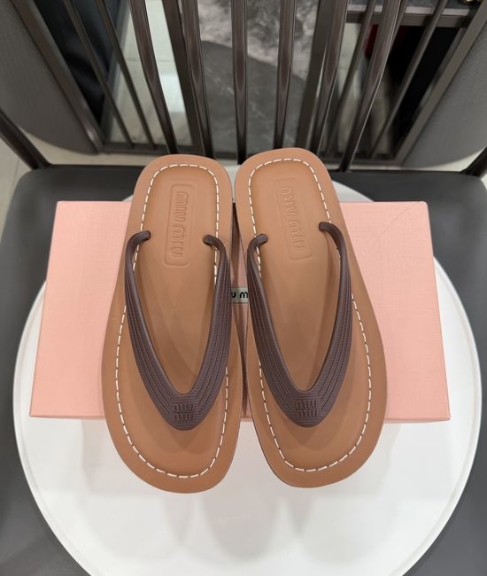 Miu Miu Embossed Logo Leather Lined Toe Post Sandals