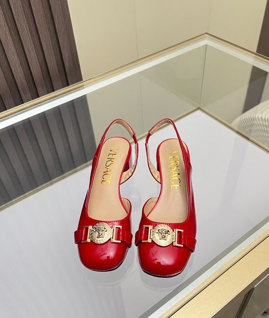 Versace Round Toe Leather Sandals Low Heel Comfortable Daily Wear