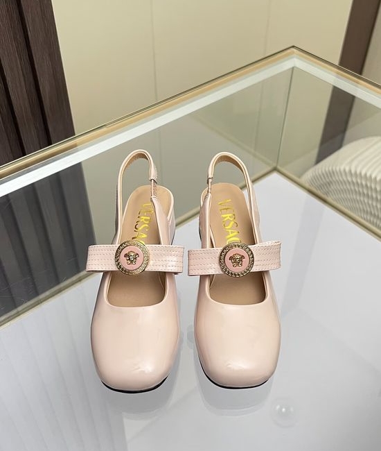 Versace Round Toe Leather Sandals Low Heel Comfortable Daily Wear