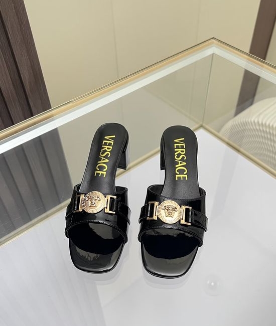 Versace Cowhide Chunky Heel Mules Comfortable Casual Footwear