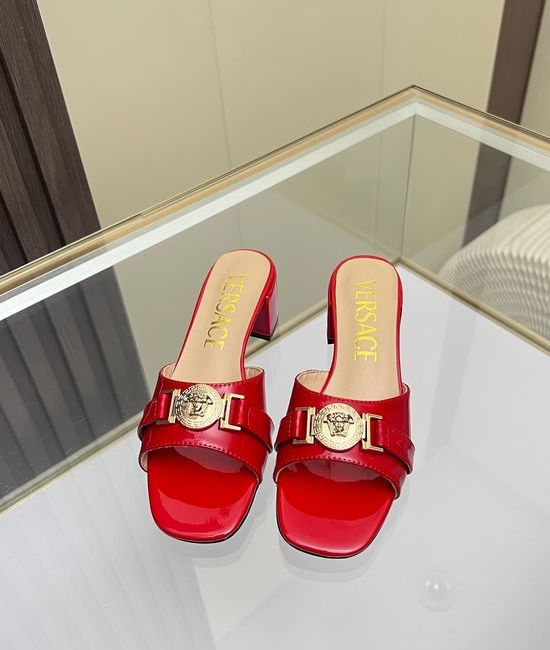 Versace Cowhide Chunky Heel Mules Comfortable Casual Footwear