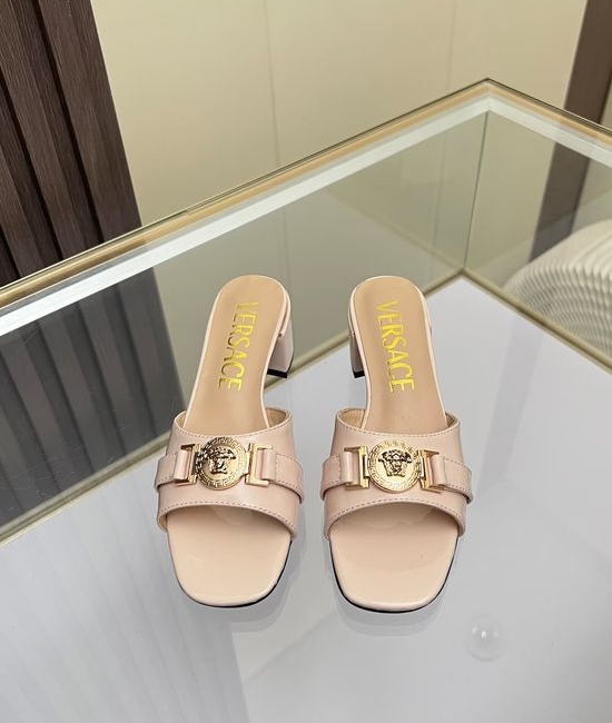 Versace Cowhide Chunky Heel Mules Comfortable Casual Footwear