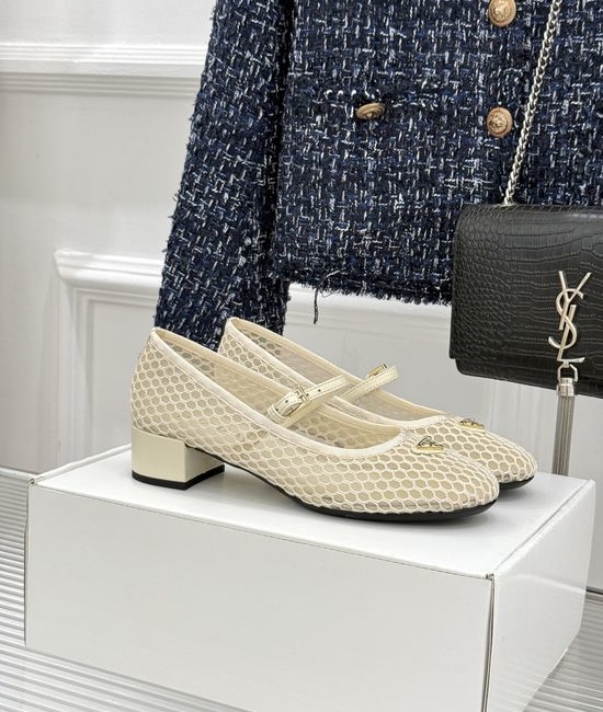 Prada Mesh Cutout Chunky Heel Mary Jane Shoes With Logo Emblem