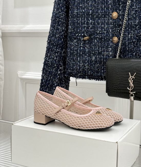 Prada Mesh Cutout Chunky Heel Mary Jane Shoes With Logo Emblem