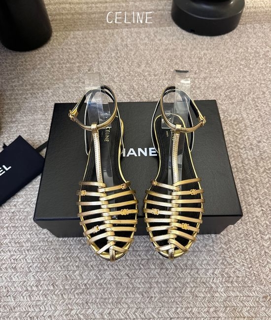 Celine Elegant Flat Dress Shoes With Ankle Strap Soft Leather
