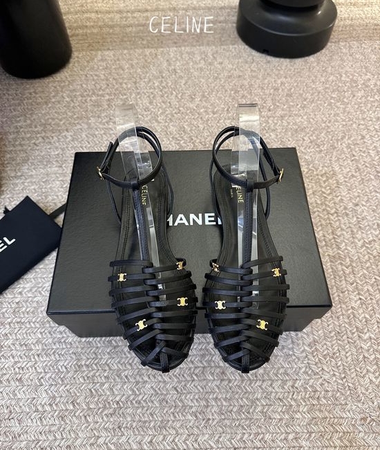 Celine Elegant Flat Dress Shoes With Ankle Strap Soft Leather