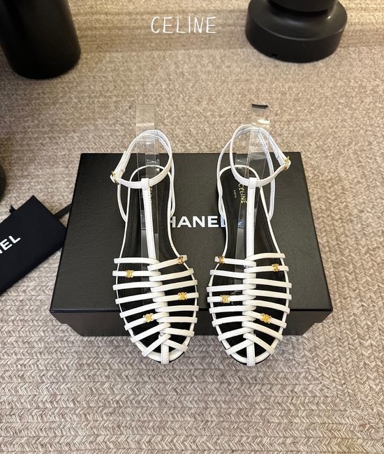 Celine Elegant Flat Dress Shoes With Ankle Strap Soft Leather