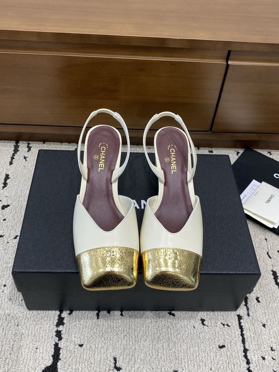 Chanel Color Block Block Heel Open Heel Square Toe Elegant Sandals