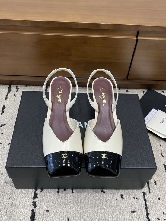 Chanel Color Block Block Heel Open Heel Square Toe Elegant Sandals