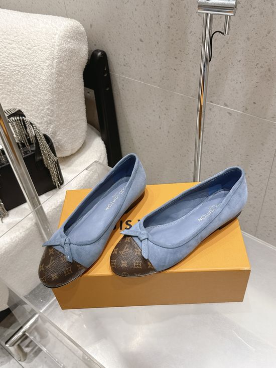 Louis Vuitton Colorful Pattern Bow Ballet Flats Suede Upper Leather Sole