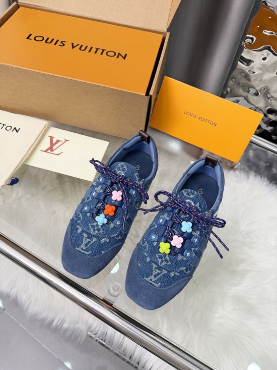 Louis Vuitton Denim Trimmed Casual Ballet Sneakers With Decor