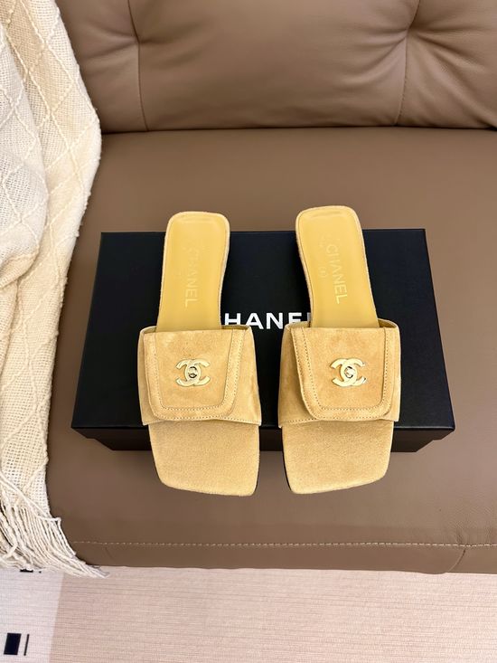 Chanel Square Buckle Flat Slide Sandals Premium Leather Lining