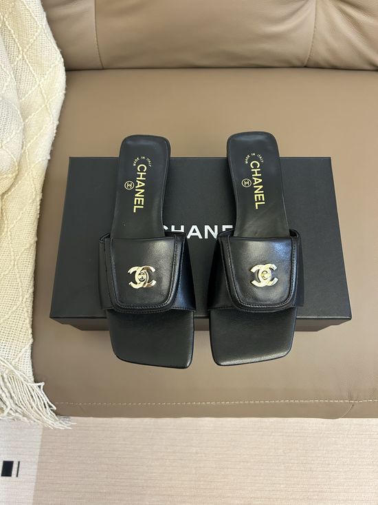 Chanel Square Buckle Flat Slide Sandals Premium Leather Lining