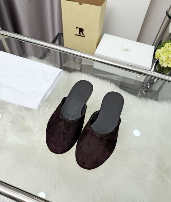 The Row Suede Round Toe Leather Mule Shoes Comfortable Lightweight All-match