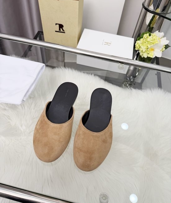 The Row Suede Round Toe Leather Mule Shoes Comfortable Lightweight All-match
