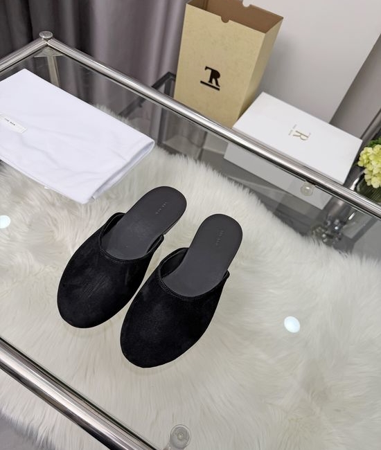 The Row Suede Round Toe Leather Mule Shoes Comfortable Lightweight All-match