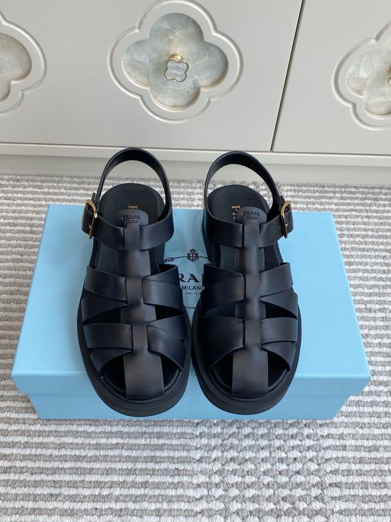 Prada Vintage Woven Leather Platform Sandals with Adjustable Strap