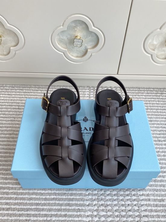 Prada Vintage Woven Leather Platform Sandals with Adjustable Strap