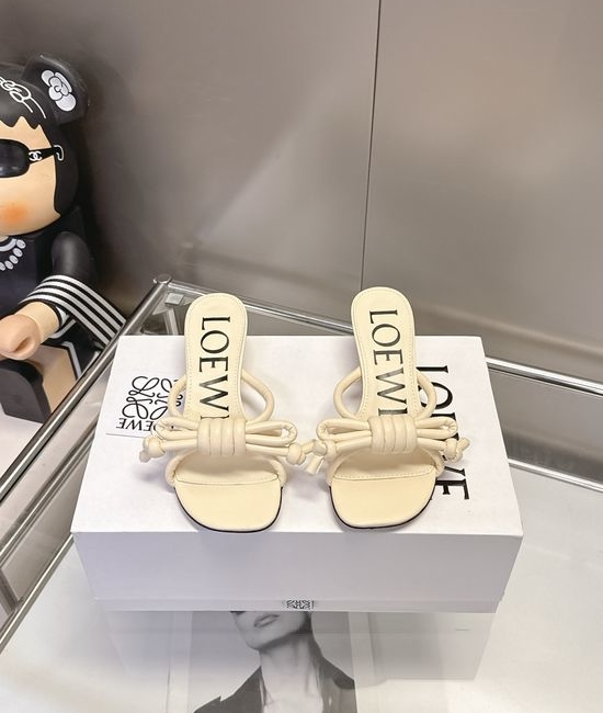 Loewe Bow Decor Leather Sole Block Heel Dress Sandals