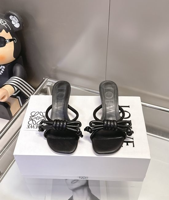 Loewe Bow Decor Leather Sole Block Heel Dress Sandals