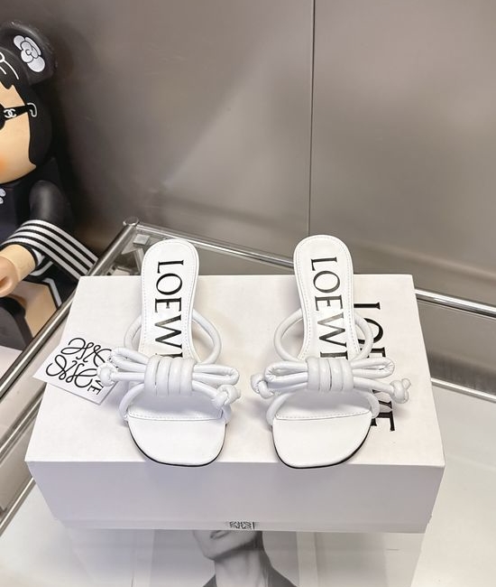 Loewe Bow Decor Leather Sole Block Heel Dress Sandals
