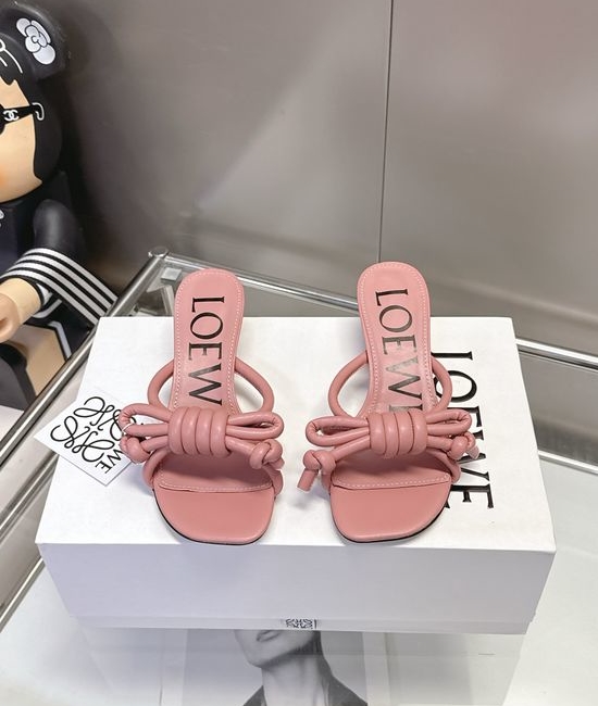 Loewe Bow Decor Leather Sole Block Heel Dress Sandals