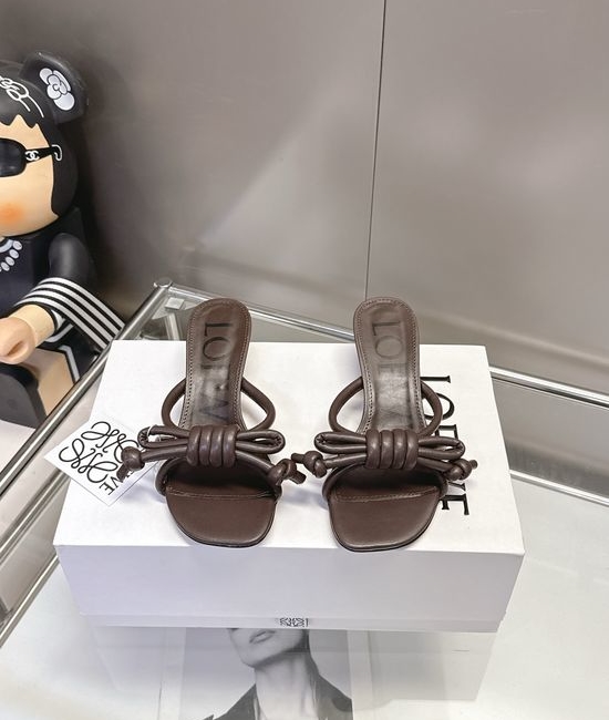 Loewe Bow Decor Leather Sole Block Heel Dress Sandals
