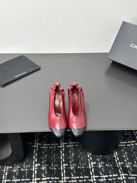 Chanel Color Block Ruffled Stiletto Pumps Sheepskin Upper