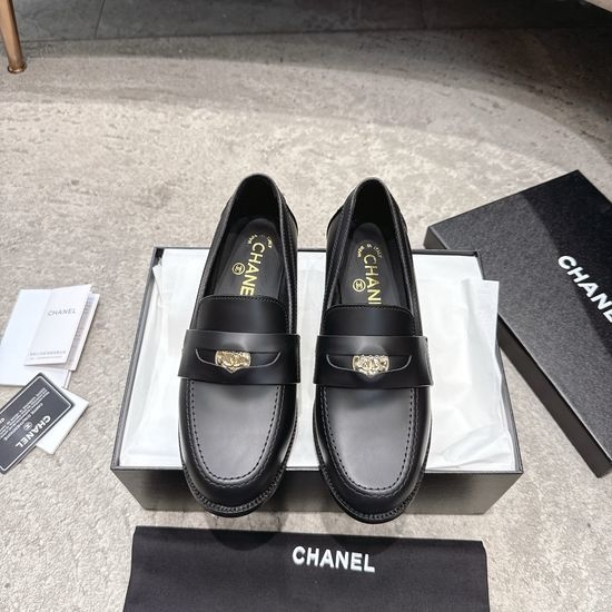 Chanel Metal Buckle Patent Leather Dress Loafers