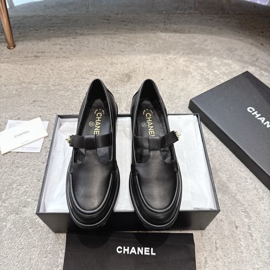 Chanel Rhinestone Buckle Leather Slip On Loafers