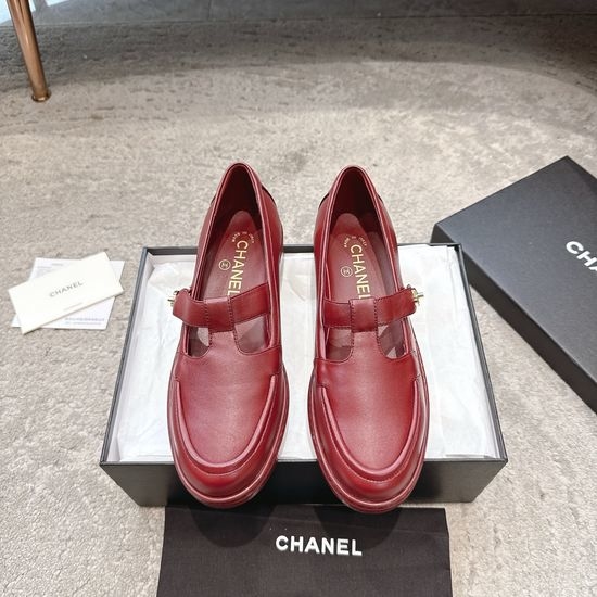 Chanel Rhinestone Buckle Leather Slip On Loafers