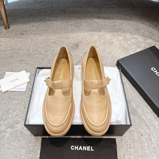 Chanel Rhinestone Buckle Leather Slip On Loafers