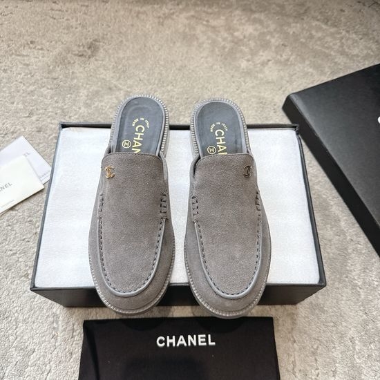Chanel Rhinestone Buckle Suede Leather Loafers